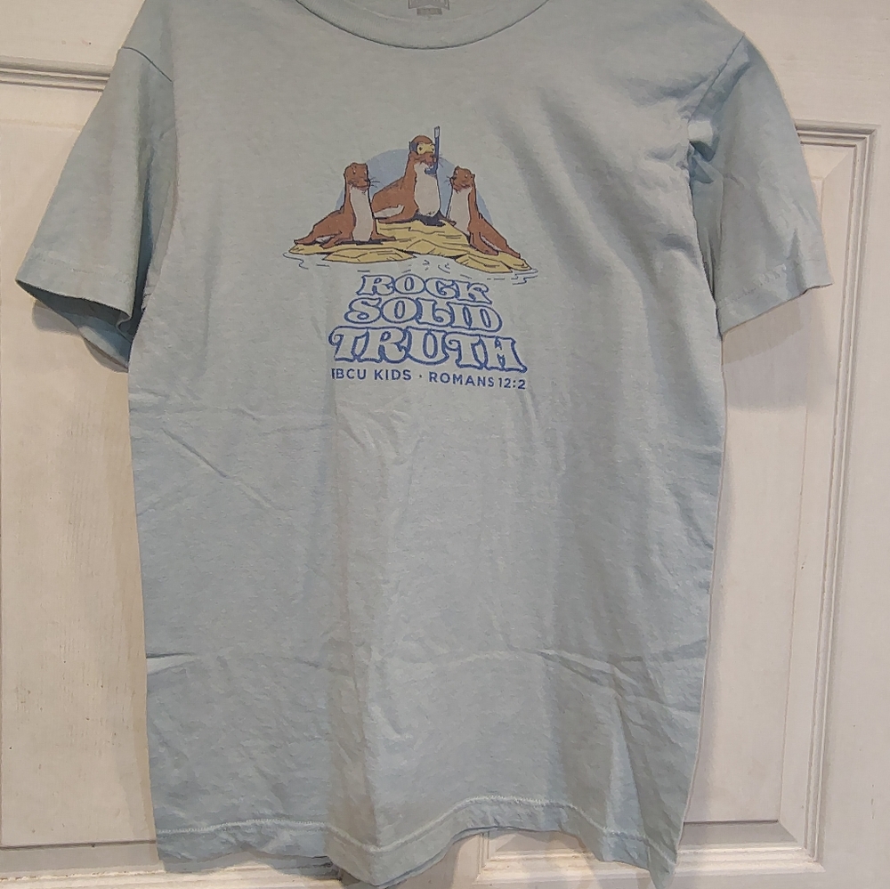 Sunday Cool Girls Size S Light Blue/Gray Biblical Reference Graphic T-Shirt